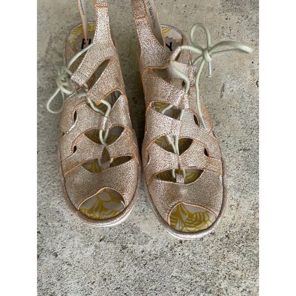 Fly London Yexa lace up metallic wedge shoes EU 37 - Picture 2 of 8